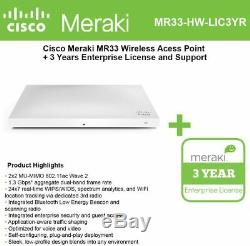 Cisco Meraki MR33 Wireless WiFi Access Point AP + 3 Year Enterprise License UK