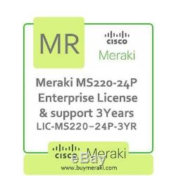 Cisco Meraki Meraki MS220-24P Enterprise Licence & Support LIC-MS220-24P-3YR
