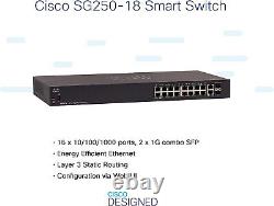 Cisco SG250-18 18-Port Gigabit Smart Switch + Rackmount Kit + Console Cable NEW