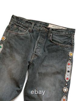 KAPITAL 14oz black denim pants 5P monkey cisco studs remake jeans Gemstone
