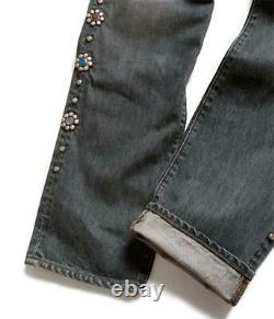 KAPITAL 14oz black denim pants monkey cisco studs remake jeans Gemstone new