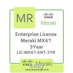 Meraki MX67 Enterprise Licence, 3-Year, 1 Security Appliance LIC-MX67-ENT-3YR